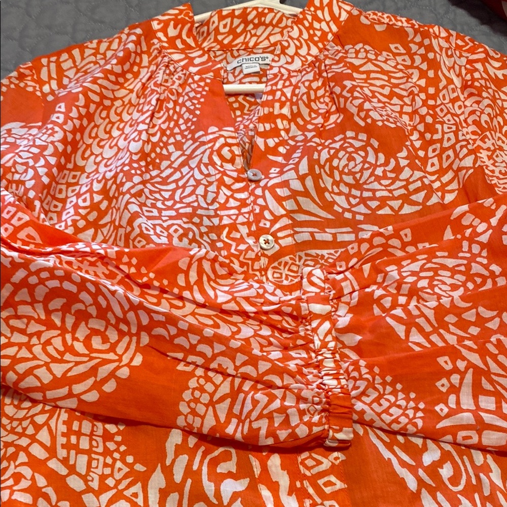 Chico's Orange and White Blouse Elegant Top - Picture 4 of 5